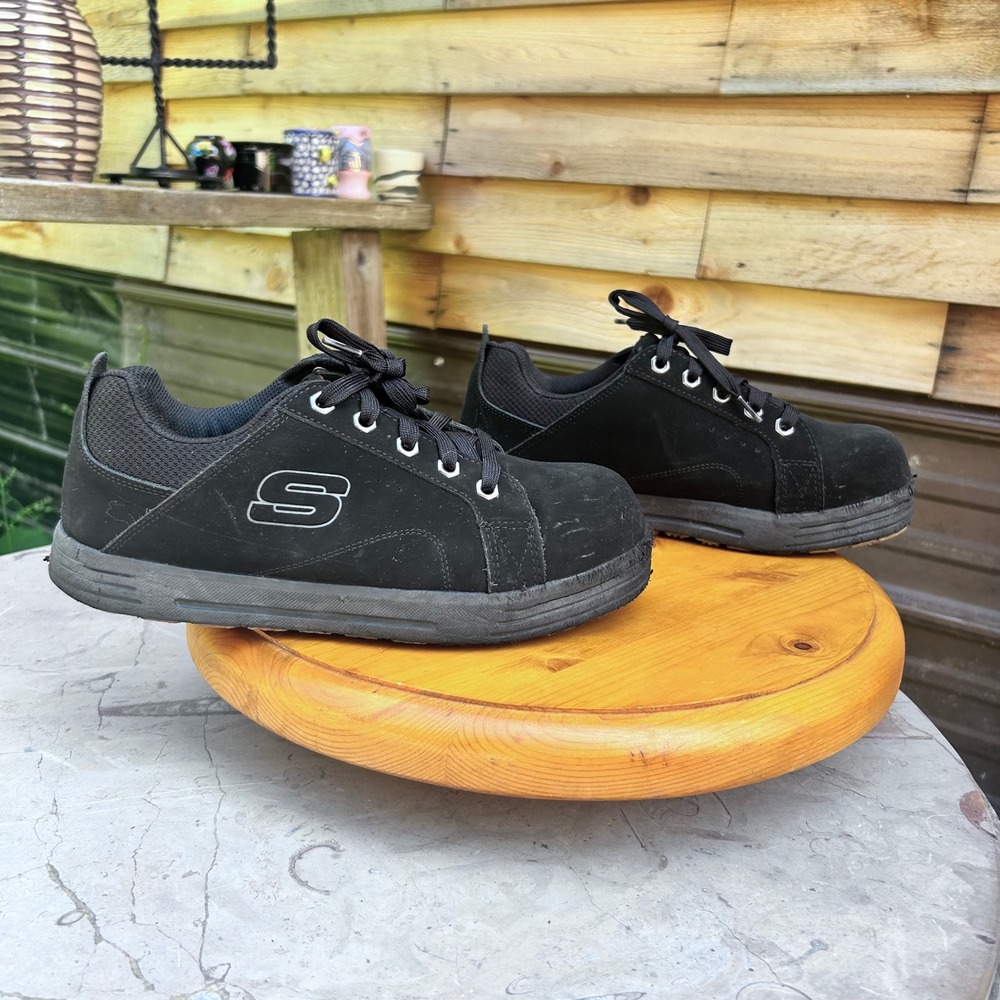 Work Shoes Mens Size 9.5 Black Steel Toe Plate Safety CSA Approved Skechers